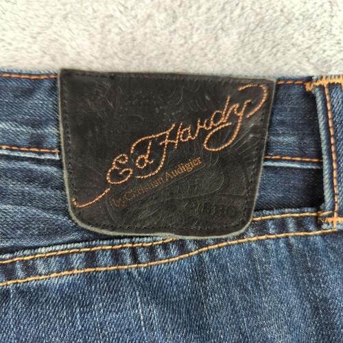 Ed Hardy Jeans Mens 32x34 Love Kills Slowly Skull Tattoo Graphic Distressed Deni - Picture 11 of 20
