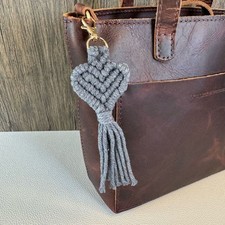 Macrame  Charm Purse Keychain Gray Heart Charm FAST SHIP NEW