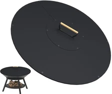 32" Wooden-Handle Fire Pit Lid for Pits up to 30", Round Metal Bonfire Pit Bu...