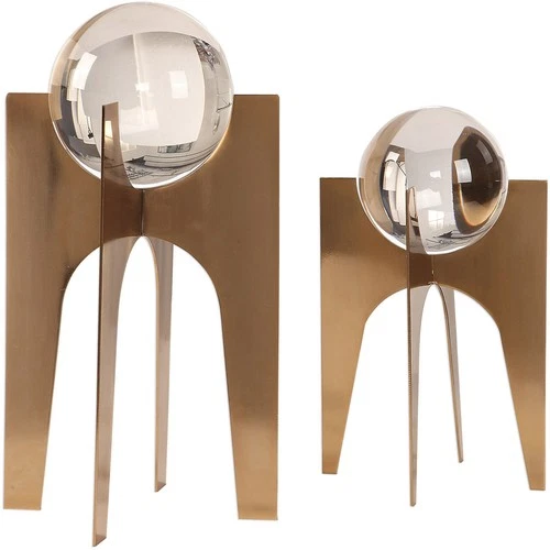 Uttermost 18574 Ellianna Brushed Copper Bronze Crystal Spheres, Set of 2 - Picture 1 of 4