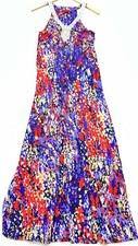 Elle Womens Summer Beaded Halter Neck Maxi Dress Size S Multicolor Abstract