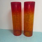Blenko Amberina Crackle Glass Hurricane Shades Set of Two Flaws Read Housewares