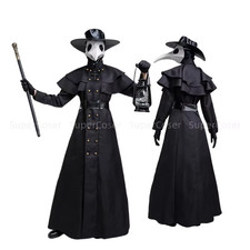 Halloween Medieval Hooded Robe Plague Doctor Costume Mask Hat for Men Monk Cospl