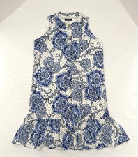 Tommy Hilfiger Womens Paisley Sleeveless Ruffle Hem Button Dress Sz 8P