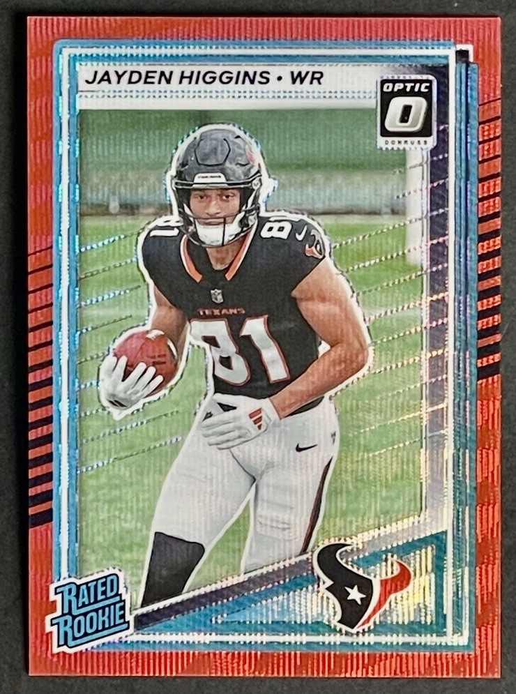 2025 Donruss Jayden Higgins Rated Rookie Red Wave Optic Preview RC #334 Texans