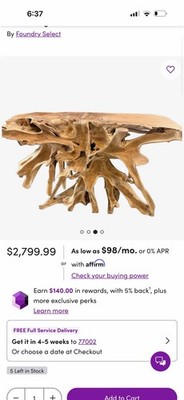  Natural Teak Root Console Table Rustic Organic Solid Wood Entry Hallway Table