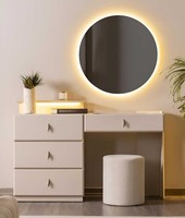 Schminktisch Stil Modern Farbe Beige Spiegel Hocker Holz Schlafzimmer