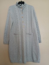 Talbots Dress Medium Cable Knit Ruffle Neck Sweater Gold Button Preppy New