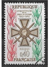 Timbre Obli. YT 1452 50 ans Croix de Guerre 1965