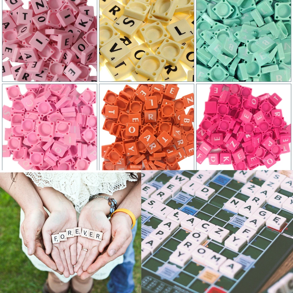 100 Plastik Scrabble Fliesen Weiß Schwarz Buchstaben Zahlen Für Basteln Alphabet - Bild 1 von 1
