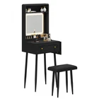 Small Vanity Desk with Mirror Lights Chair Drawers Sliding Door Bedroom