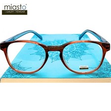 MIASTO PREPPY SQUARISH KEYHOLE READING GLASSES 3.00 FUN BROWN BLUE MEDIUM FIT