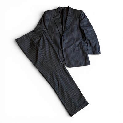 Hickey Freeman Madison 2-Pc Suit Jacket 46R Wool 39x33 Charcoal Pinstripe USA