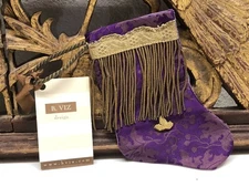 Handmade MINI STOCKING Antique Textiles by B-VIZ design-Purple w Metallic L45