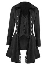 Women's Gothic Steampunk Corset Halloween Costume Coat Victorian Medium Black