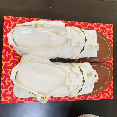 Tory Burch Phoebe Flat Thong Elba Tumbled Leather Ivory / 101 Size U.S. 7.5
