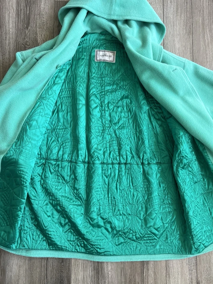 Vintage 80’s Versace Wool Alpaca turquoise Woman’s Hooded Over Coat Size L/XL - Image 4 of 4