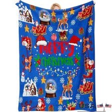 Cozy Soft Fleece Christmas Print Blanket Versatile Gift All Seasons Home Decor