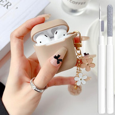 Cute Case for Airpods 2Nd/1St Generation Cover for Girl Women with Pom Pom Flowe