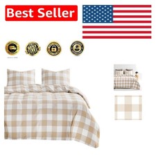 Chic Gingham Comforter Set - Soft Lightweight Twin/Twin XL Bedding in Beige