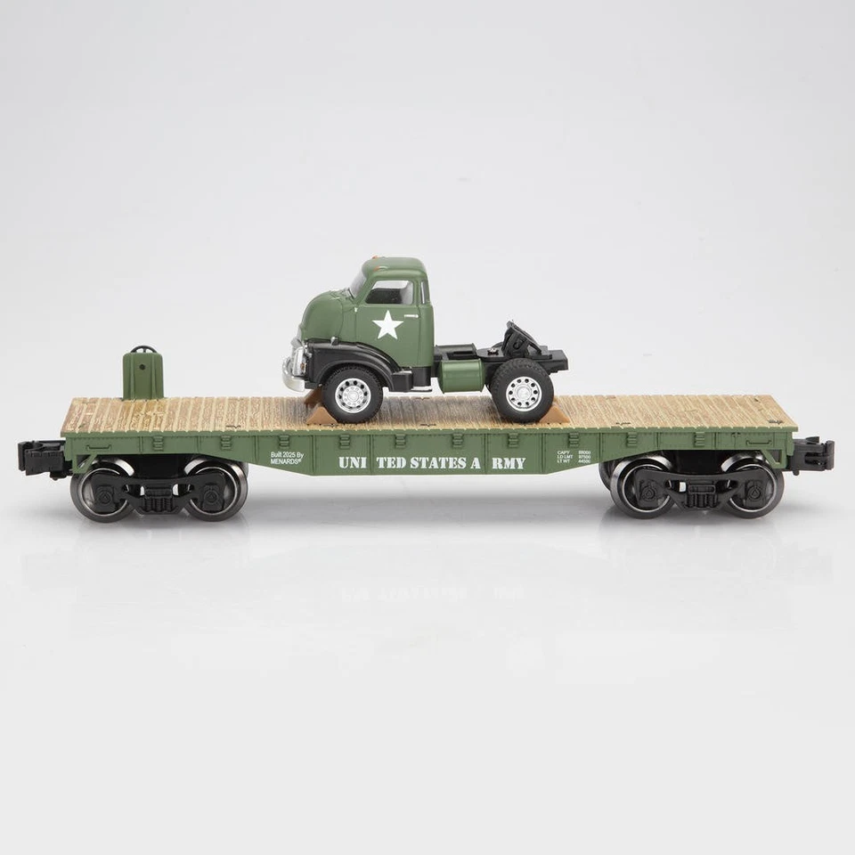 2-Piece 10-1/2" O Gauge U.S. ARMY Flatcars w/ Uncle Sam Tractor & Trailer Set - Image 2 of 4