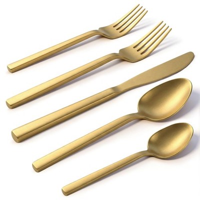 20pcs Matte Gold Cuboid Silverware, Stainless Steel Flatware Set, Service for...