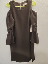 Eliza J Black Dress Cold Shoulder Bell Sleeve Floral Embroidered Dress Size 12