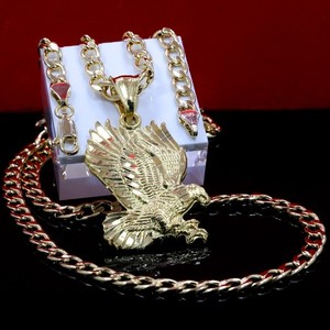 Authentic Golden Eagle Pendant 14k Gold Plated Lucky Charm 20" Cuban Link Choker Chain 212