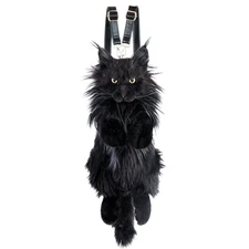 Chongker Cat Shaped Backpack - Handcrafted Stuffed Animals Bag, Black Cat Plu...