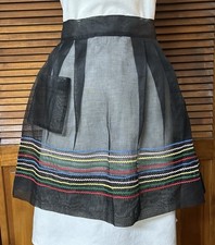 Vintage Black Hostess Sheer Apron with Colorful Rick-Rack Trim