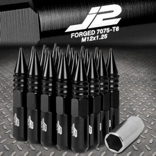 J2 ENGINEERING 7075 ALUMINUM M12X1.25 20PC 107MM SPIKED END LUG NUT W/KEY BLACK