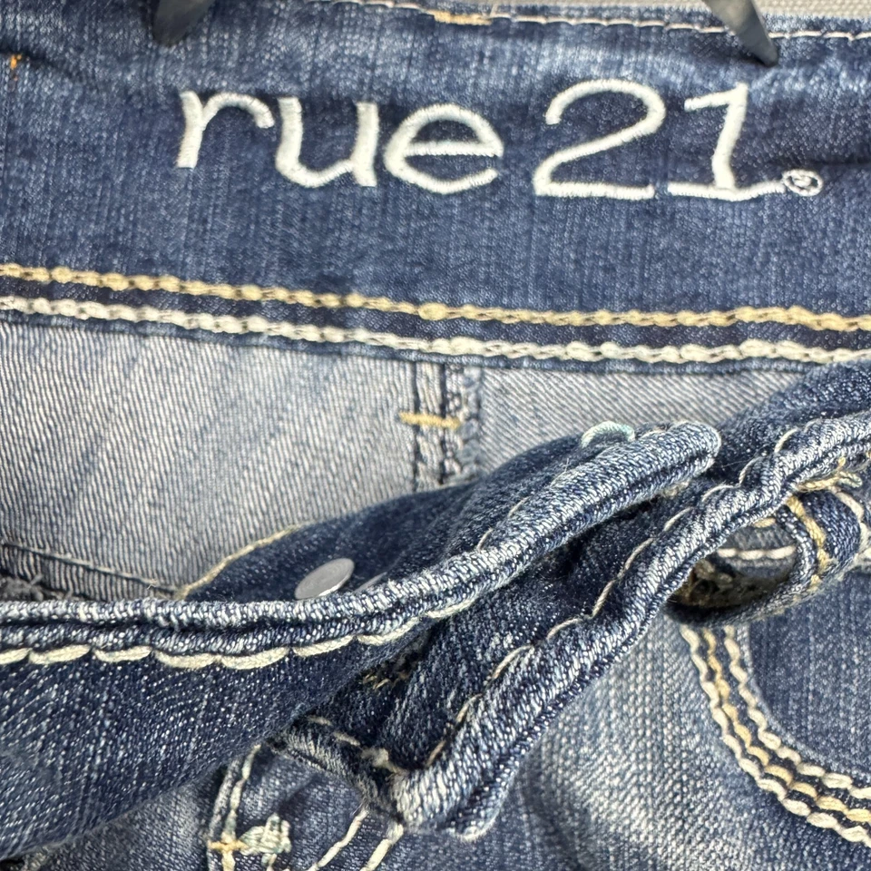 Pantalones cortos de mezclilla Rue21 para mujer talla 0 azul desgastado deshilachado corte elástico Jean Foto 3 de 4