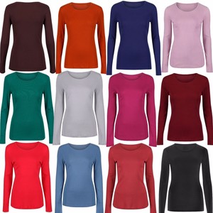 M-amp-S-Ladies-Cotton-Long-Sleeves-ROUND-Neck-Pink-Green-Navy-T-Shirt-Top-Tee-8-24