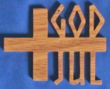 God Jul Ornament - Merry Christmas In Swedish  Norwegian - Hand Cut From Oak