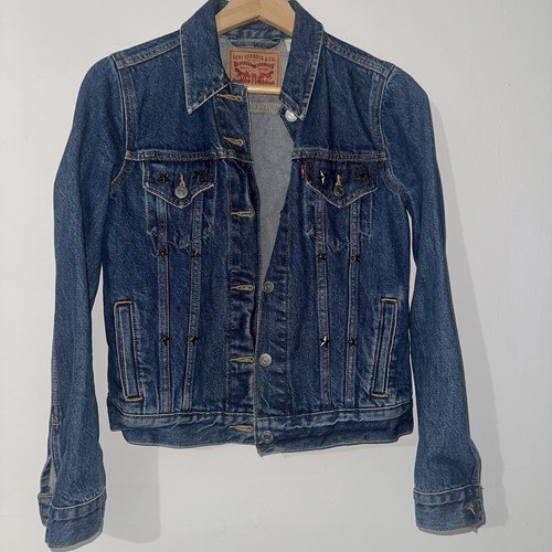 Chaqueta de camionero Levi's Star azul con tachuelas Jean Denim recortada occidental talla Xs - Imagen 8 de 17