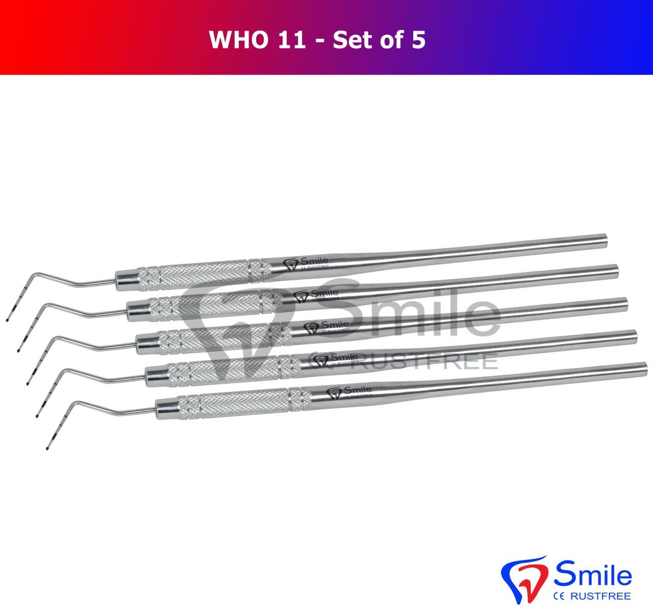 5 X WHO 11 PROBES Dental Periodontal Ball Ended BPE Probe Marking Color