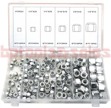150pc NYLON INSERT LOCK NUT ASSORTMENT (SAE) 6 Sizes STEEL ZINC PLATED ASSORTED