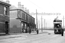 Pzz-85 Radcliffe Tram & Shop, Radcliffe New Road, Whitefield, Manchester. Photo