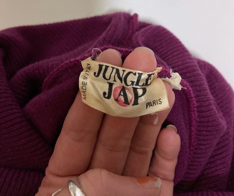 流唯  Vintage 1970s Kenzo Jungle Jap Oversized Cowl Neck Sweater Small