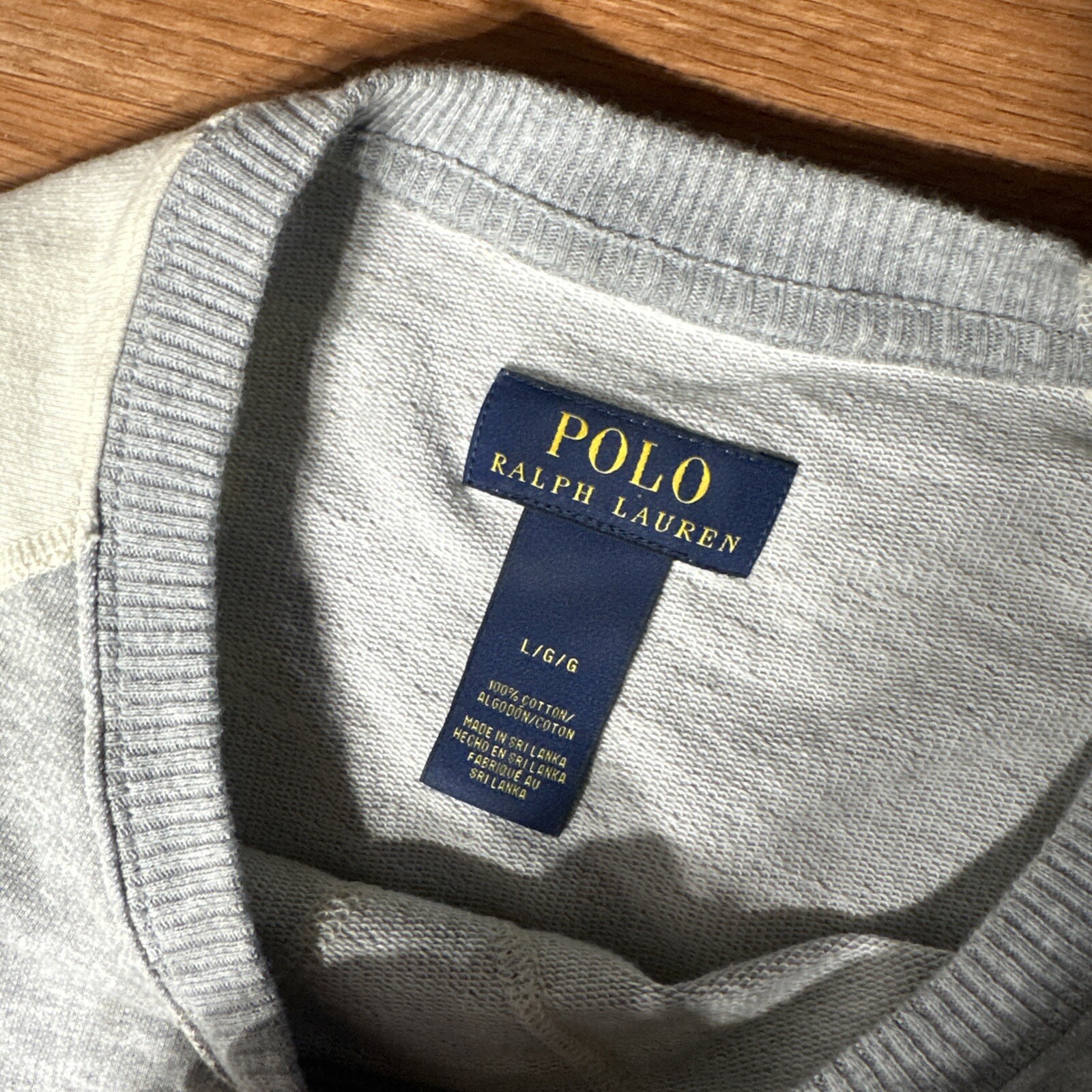 Polo Ralph Lauren camicia uomo grande manica lunga raglan panna grigio pony logo Y2K