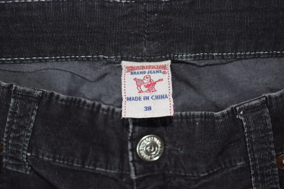 Pantalones cortos de pana Ricky True Religion para hombre negros talla 38 bolsillos con solapa con solapa Foto 3 de 4