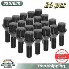 20PCS 12x1.25 Black Lug Nuts Bolts for Jeep Cherokee Compass Dodge Dart Chrysler