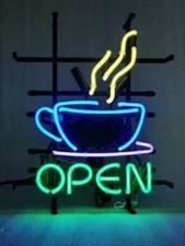 Coffee Open Neon Light Sign 20"x16" Lamp Glass Decor Wall Bar Space Club Hanging