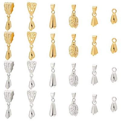  48Pcs 6 Style Brass Pendant Pinch Bails Ice Pick Pinch 11-24mm Silver+Golden