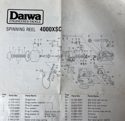 Daiwa Spinning Reel 40000XSC Parts Diagram Repair Parts Warranty 1 sheet only | eBay Daiwa Spinning Reel 40000XSC Parts Diagram Repair Parts Warranty 1 sheet only | eBay