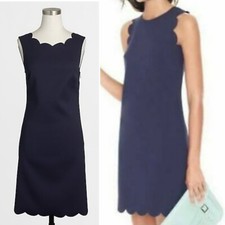 Women's J. Crew 00 Navy Blue Scallop Neck Hem Sleeveless Short Sheath Dress