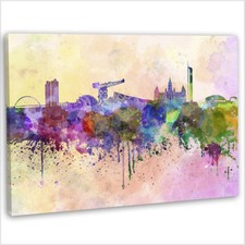 Glasgow Skyline Canvas Print Abstract Watercolour Framed Wall Art Picture 