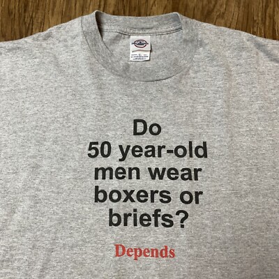 Vintage Funny Joke T Shirt Size XL 50 Year Old Men Depends Gray Short Sleeve