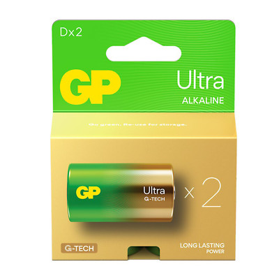 2 GP Ultra Alkaline G-Tech LR20 D Battery Long Lasting Power Blister Exp 2033