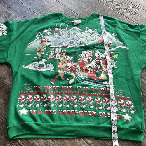 Vintage Green Christmas Nutcracker Holiday Carolers Sweatshirt Crewneck Large - Picture 4 of 5